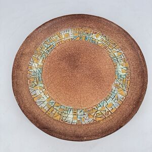 Vintage Sascha Brastoff M9 Brown Mosaic California Art Pottery Plate 11 3/8”